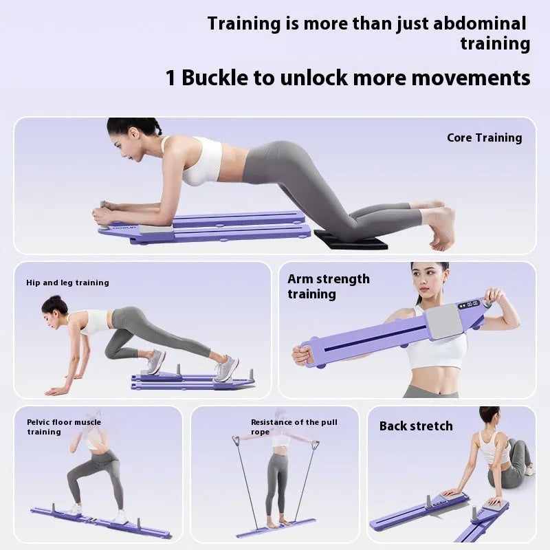 Split multifunctional skiing machine trainer and supine board in twilight purple colour with 85cm dimensions