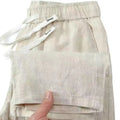 Chinese style straight leg linen trousers with elastic drawstring waist in multiple colour options