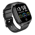 GPS location tracker phone watch with 1.54-inch touch screen, black, English version, showing front face and band