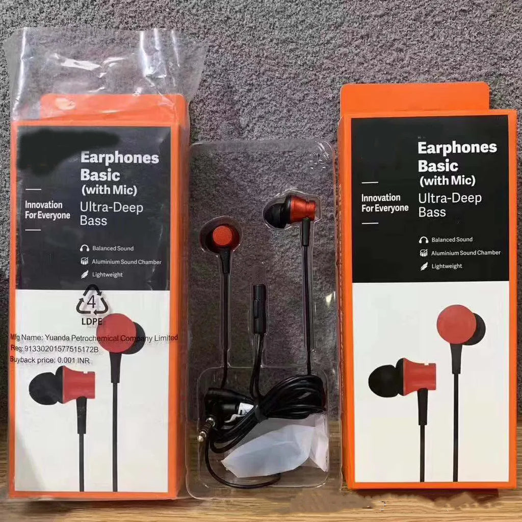 Piston in-ear wired headphones with 3.5mm jack in black, blue, and red colour options