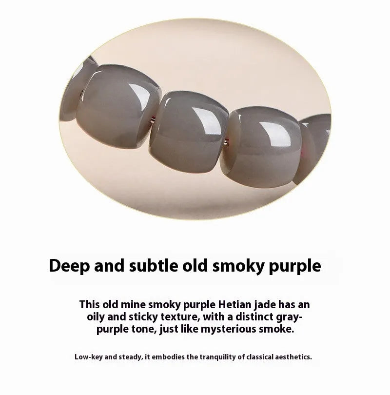 Straight cut Smokey Violet Hetian jade bracelet with approximately 8x9mm beads