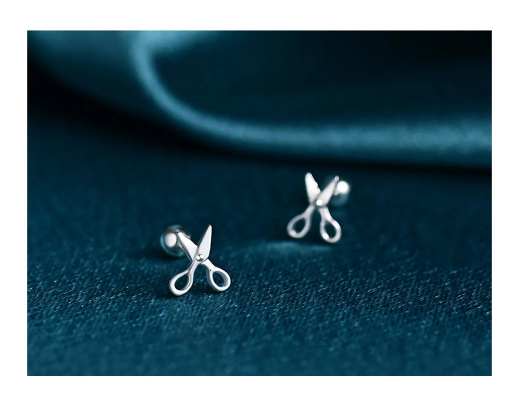 925 sterling silver screw ear nails for cartilage piercings with mini scissors design