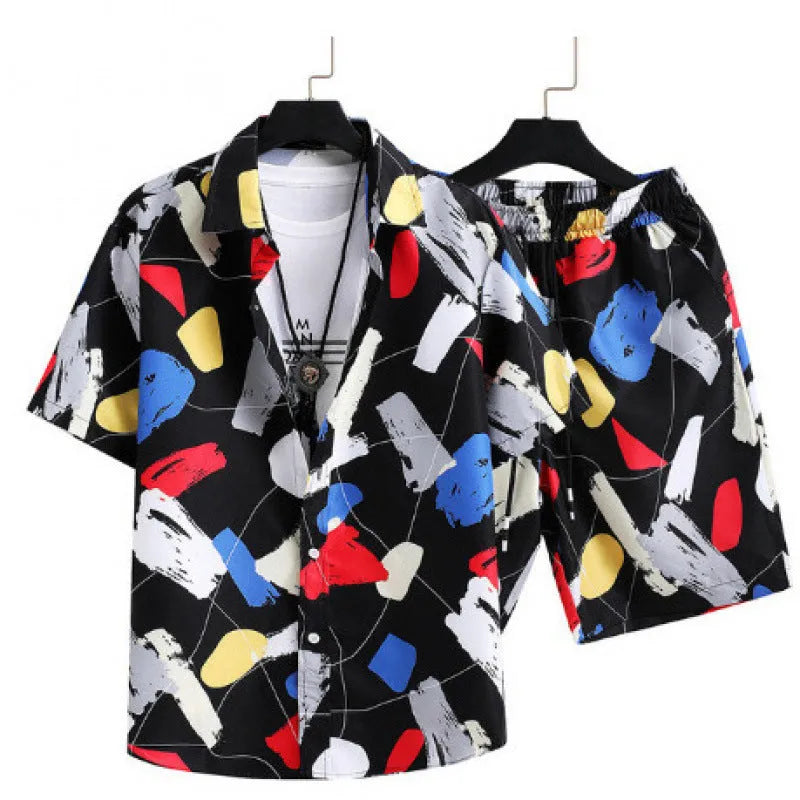 Men's digital print cardigan and shorts casual suit in suit 52 colour with Asian sizing options