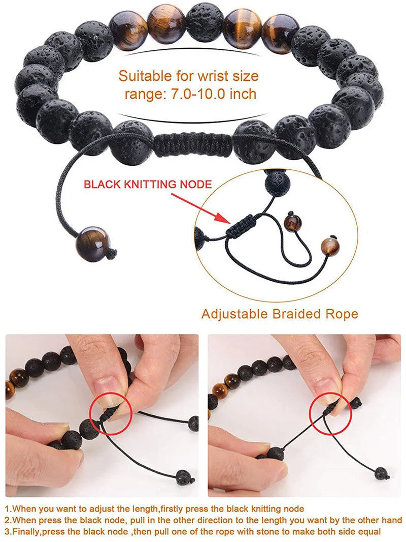 Matte black agate couple bracelets with geometric beads and European styling