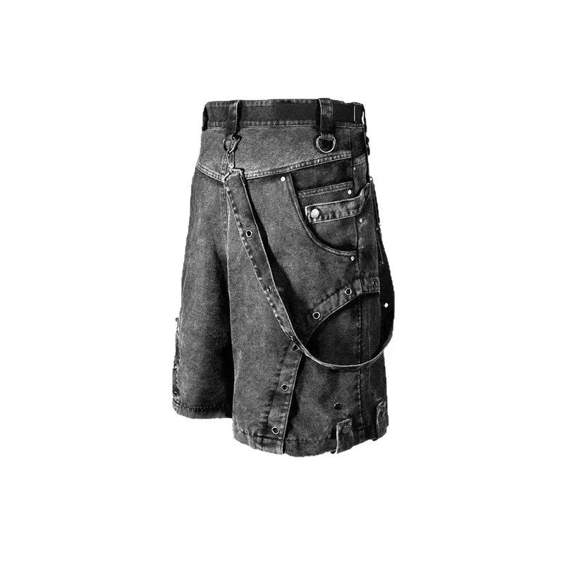 Retro high waist loose denim shorts in washed colour summer street style