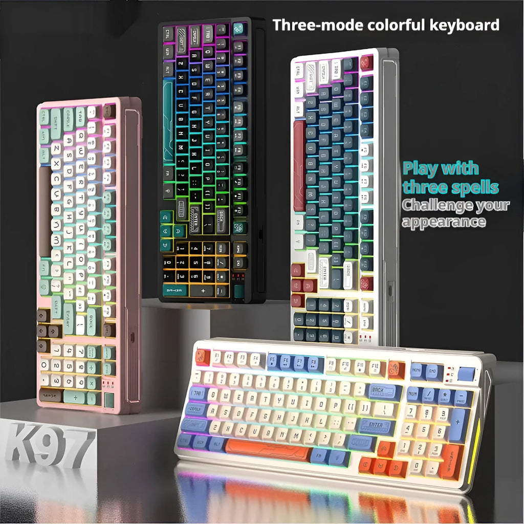 Luminous desktop keyboard with mechanical feel keys showing backlighting, measuring 38.5 cm wide