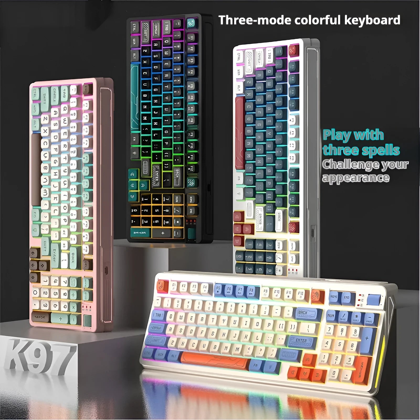 Luminous desktop keyboard with mechanical feel keys showing backlighting, measuring 38.5 cm wide