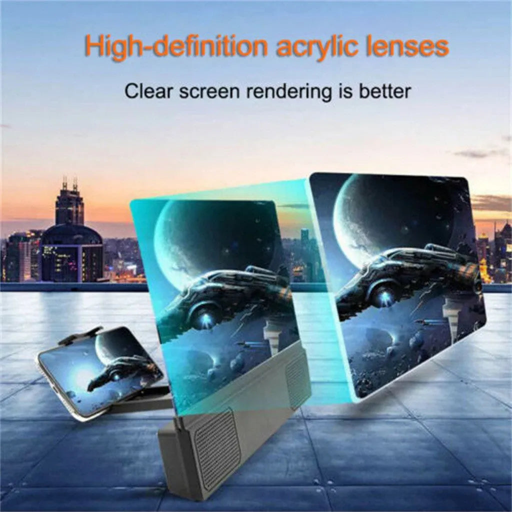 12-inch mobile phone screen amplifier with flexible gooseneck stand and integrated speaker
