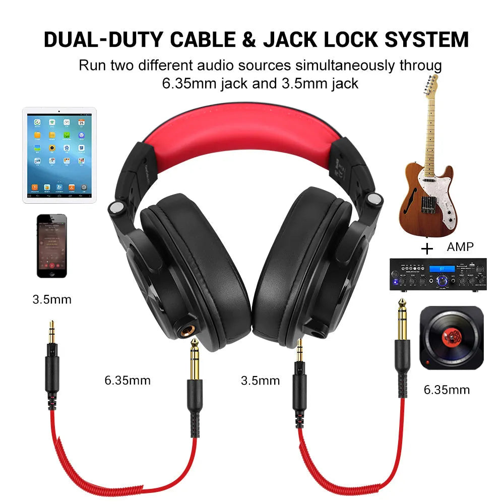 OneOdio over-ear wired headphones with 40mm drivers in black or red colour