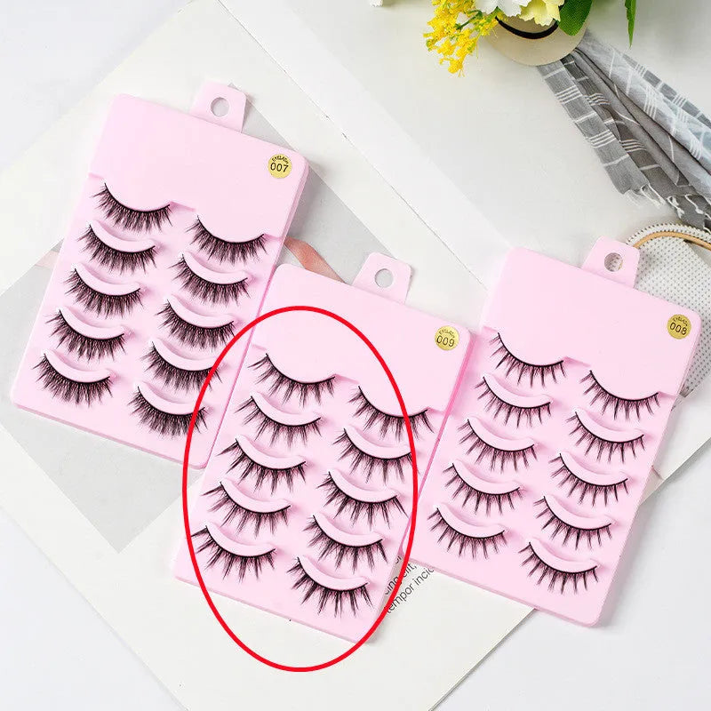 Set of manga-style false eyelashes showing three wispy designs with black plastic bands.