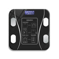 USB rechargeable body fat scale in black with digital display for weight and body composition tracking