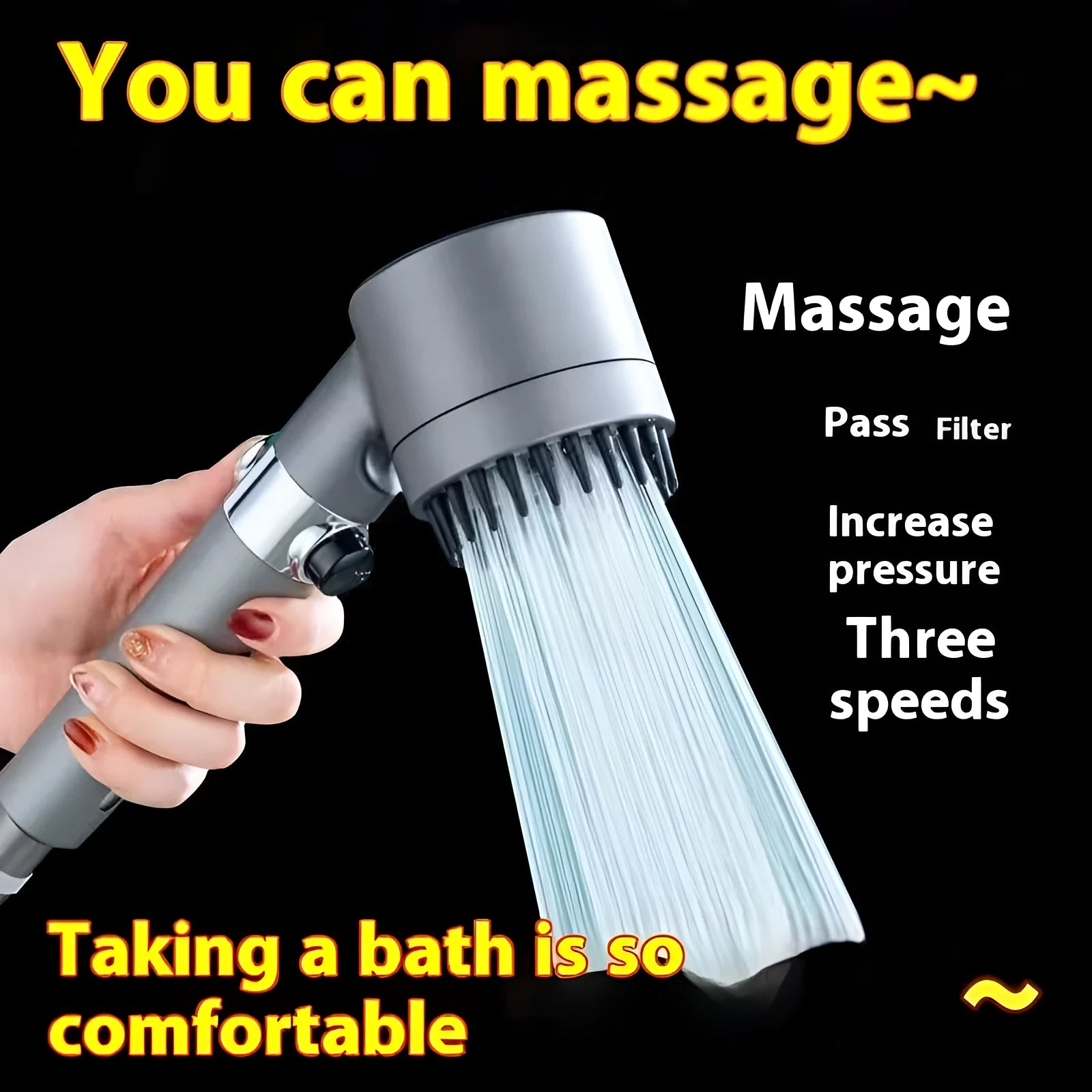 Portable Strong Boost shower head with third gear adjustment and modern design