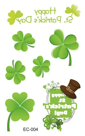 St. Patrick's Day clover design temporary tattoo sticker for children measuring 120 by 75mm