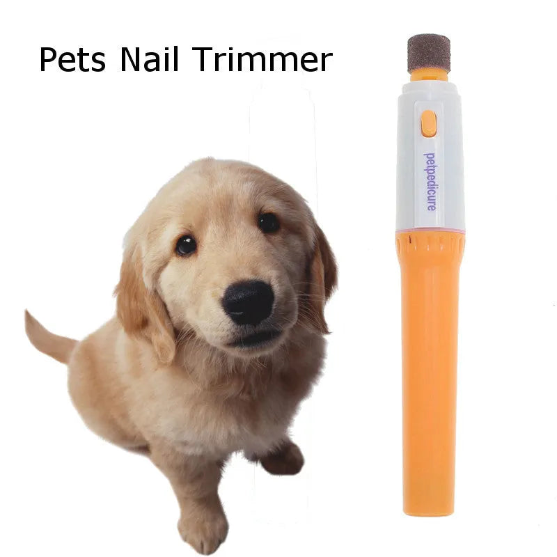 Yellow and white plastic electric pet nail grinder with three replaceable filing wheels and button