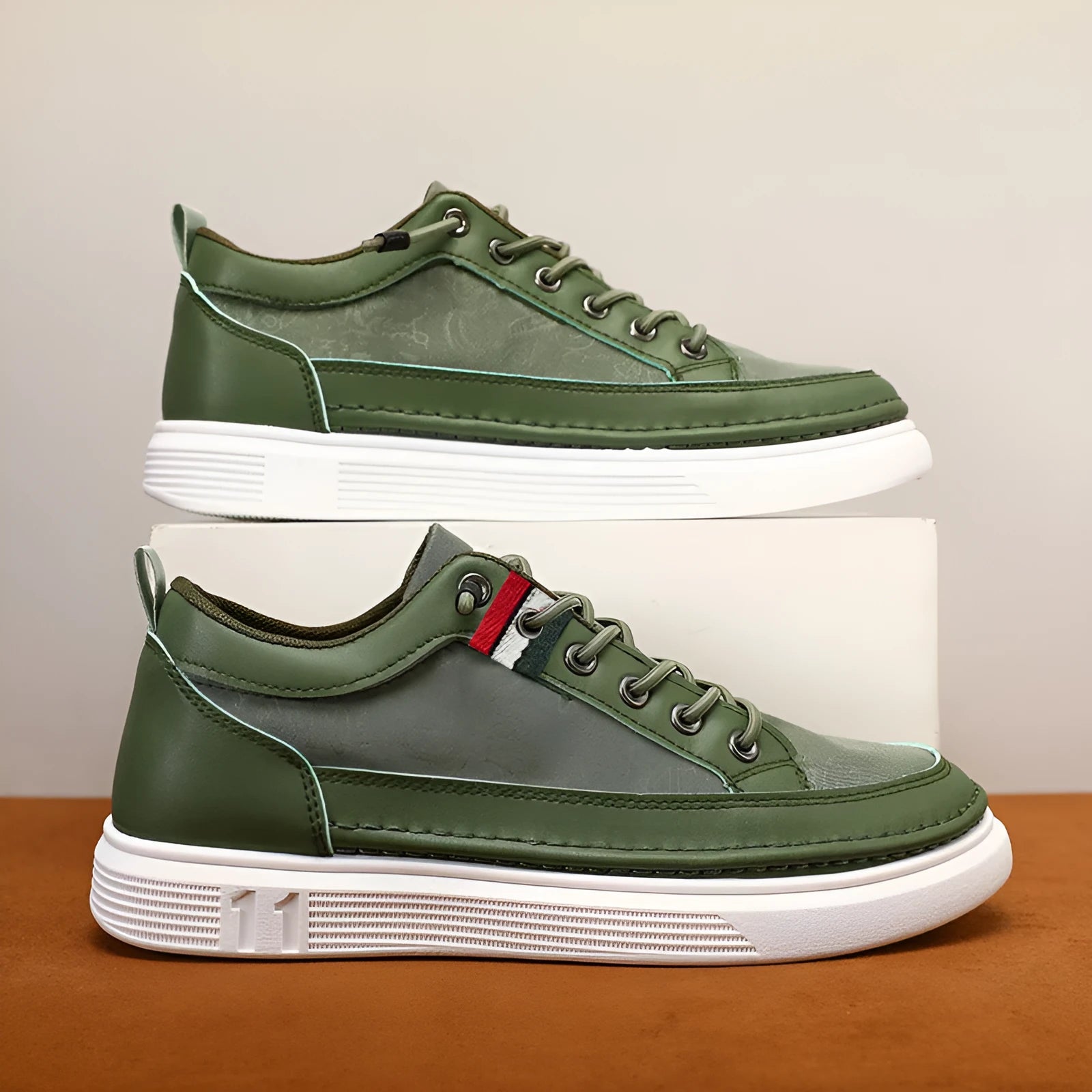 Casual men's high-top sneakers with PU leather upper and PVC sole in black, gray, and green