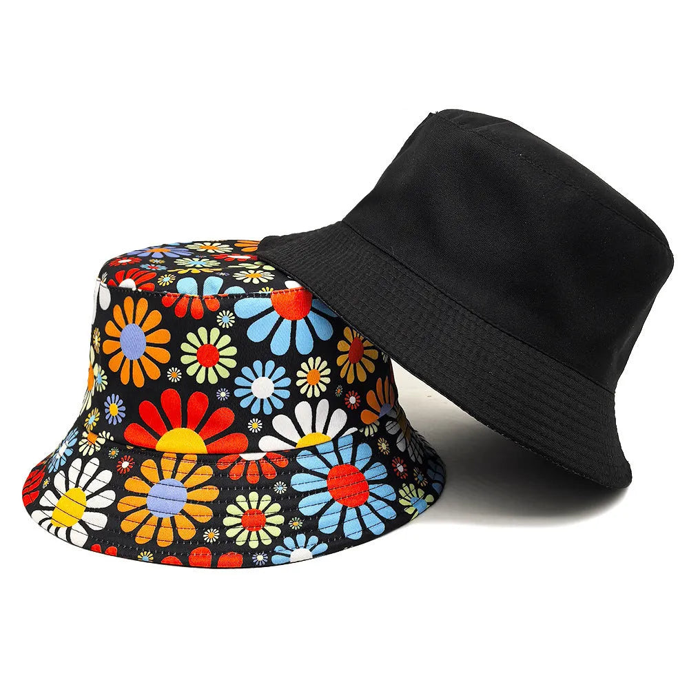 Colourful floral polyester bucket hat with dome crown style for sun protection