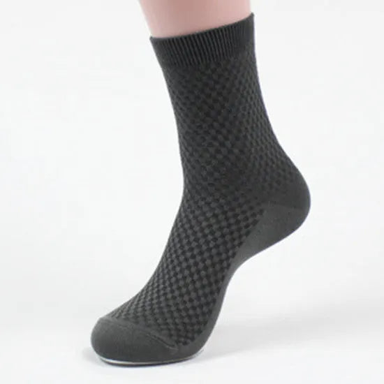 Men's bamboo fibre business socks with small square pattern in black, navy, grey and silver colour options