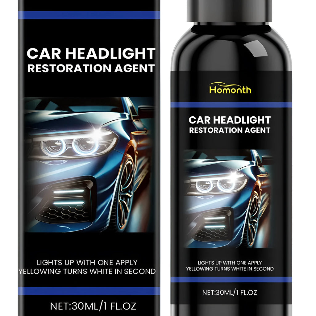 30ml bottle of car headlight restoration agent with solvent formula for cleaning oxidation and scratches