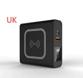 Black and white 10000mAh power bank with wireless charging surface and foldable plug