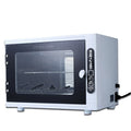 Small silver UV steriliser cabinet for salon tool disinfection with stainless steel chamber.