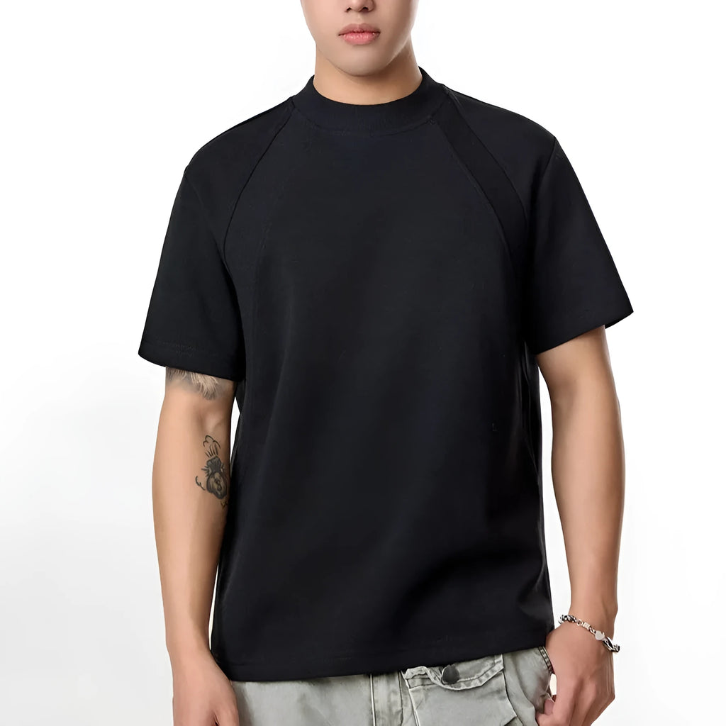 Loose fit short sleeve top with air layer stitching in black, white, or grey.