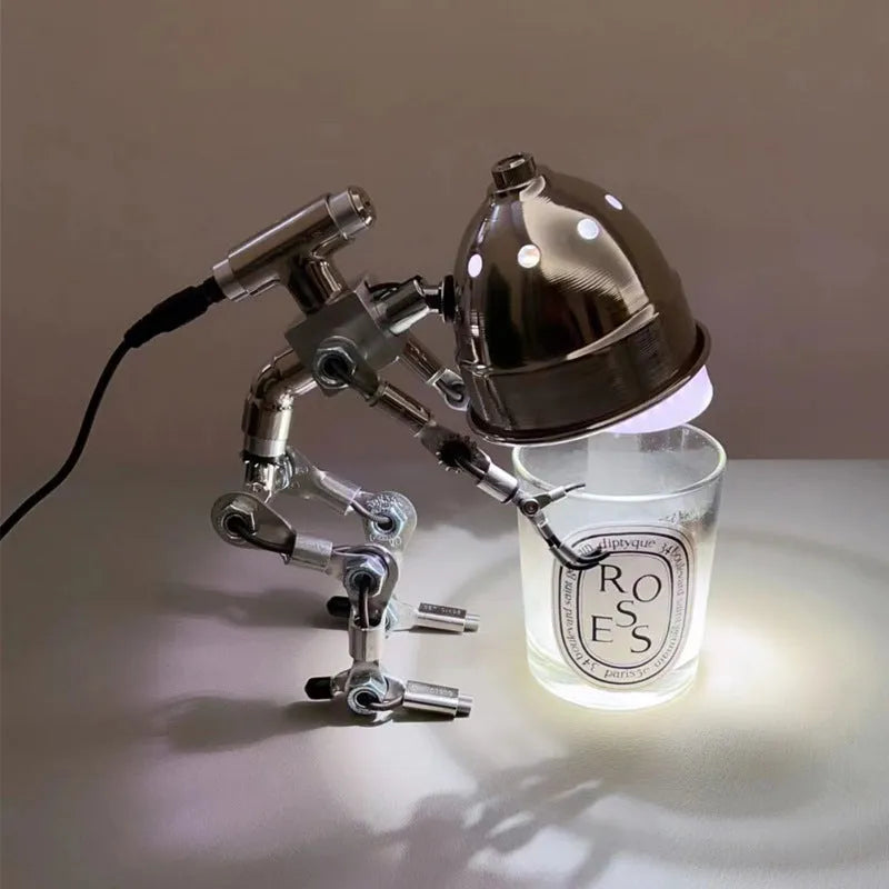 Silver copper robot-shaped decorative atmosphere light for desk or study mood lighting