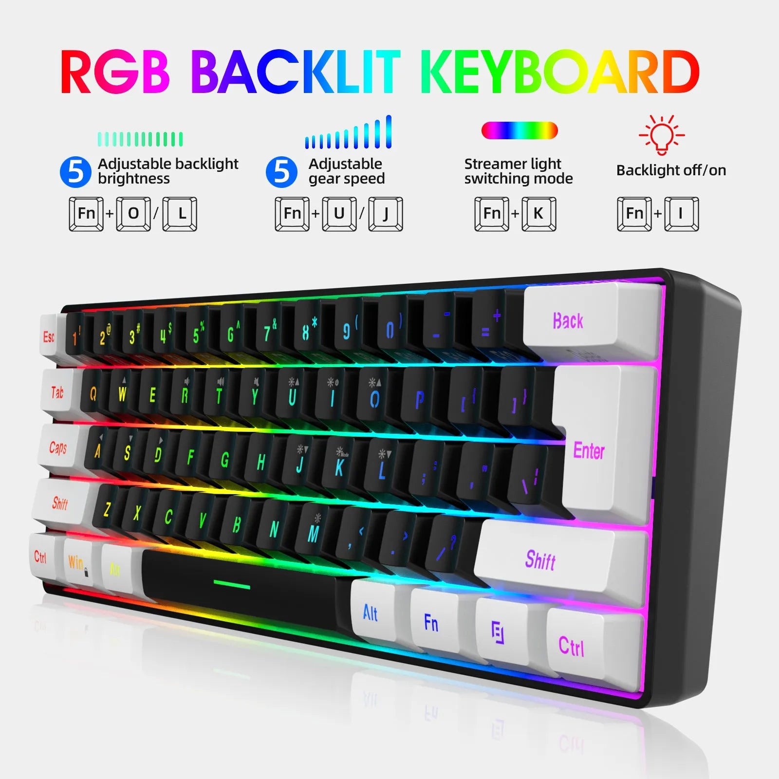 White and black backlit keyboard and mouse combo with 1.5 metre cable
