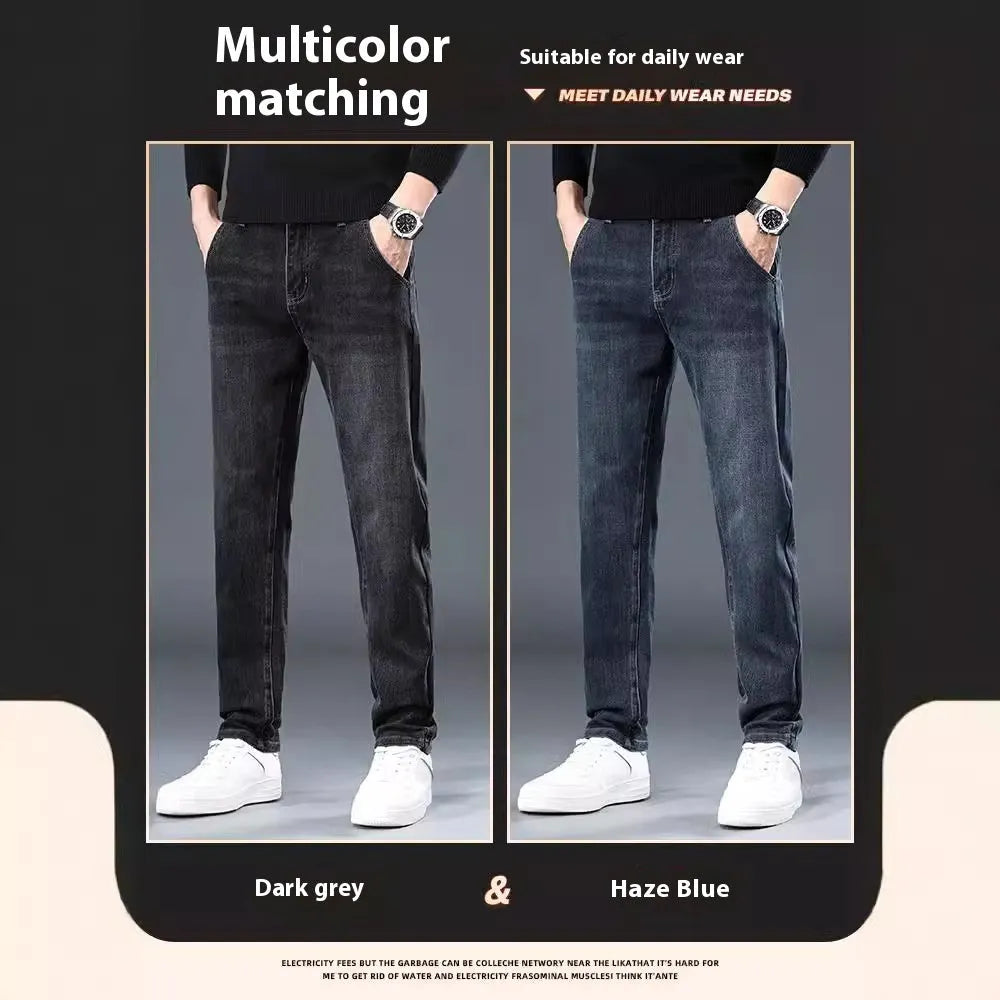 Slim straight casual trousers in blue grey colour with micro-elastic fabric and mid-waist design