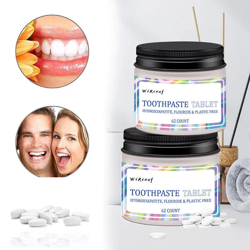 62-piece portable toothpaste tablets in solid chewable form for dental hygiene