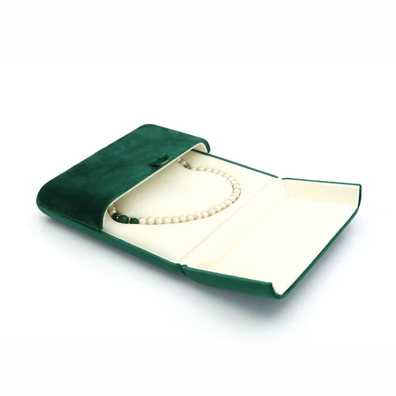 Dark Green Super Soft Flannel Creative Double Ring Box for Jewelry Packaging Double Door Flip Design with Gold Plating Process Peacock Green