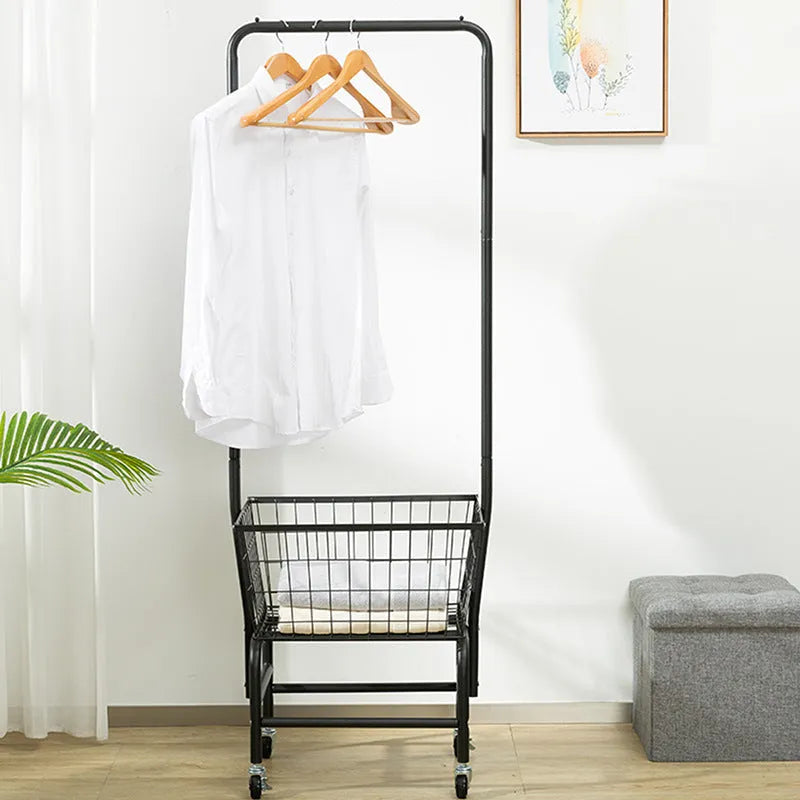 Single rod iron pulley storage car for wardrobe clothes organisation in white or black colour