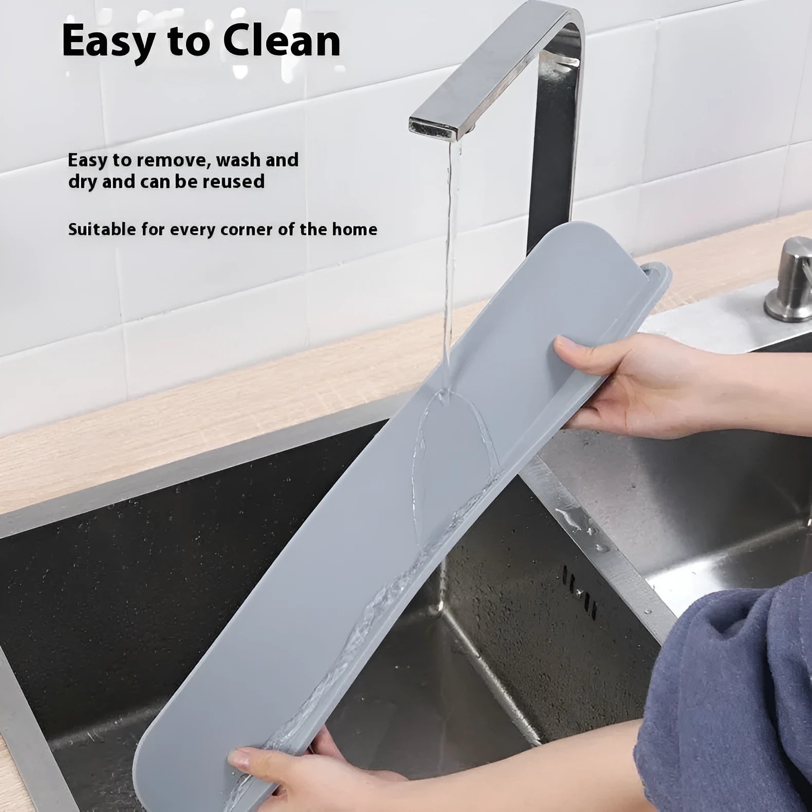Silicone kitchen sink water blocking plate in grey, blue or black measuring 52×85mm