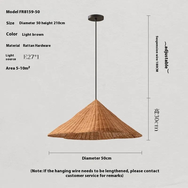 Rattan-weaved ceiling lamp with natural weave pattern, 50cm diameter option