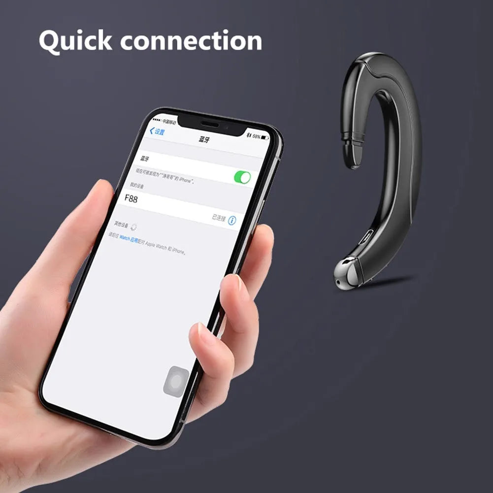Black Bluetooth single-ear headset mounted behind the ear for driving.