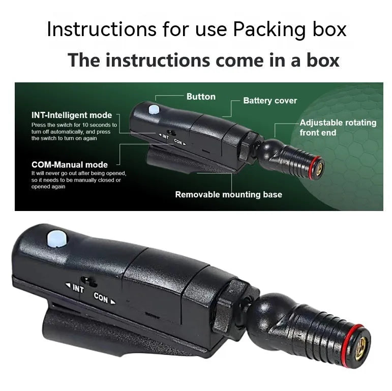 Golf putter laser aiming instrument shown with optional tripod and zipper storage box.