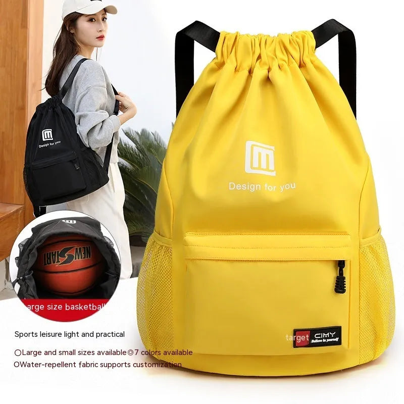 Waterproof Oxford travel backpack with drawstring closure in multiple colour options showing bucket shape design