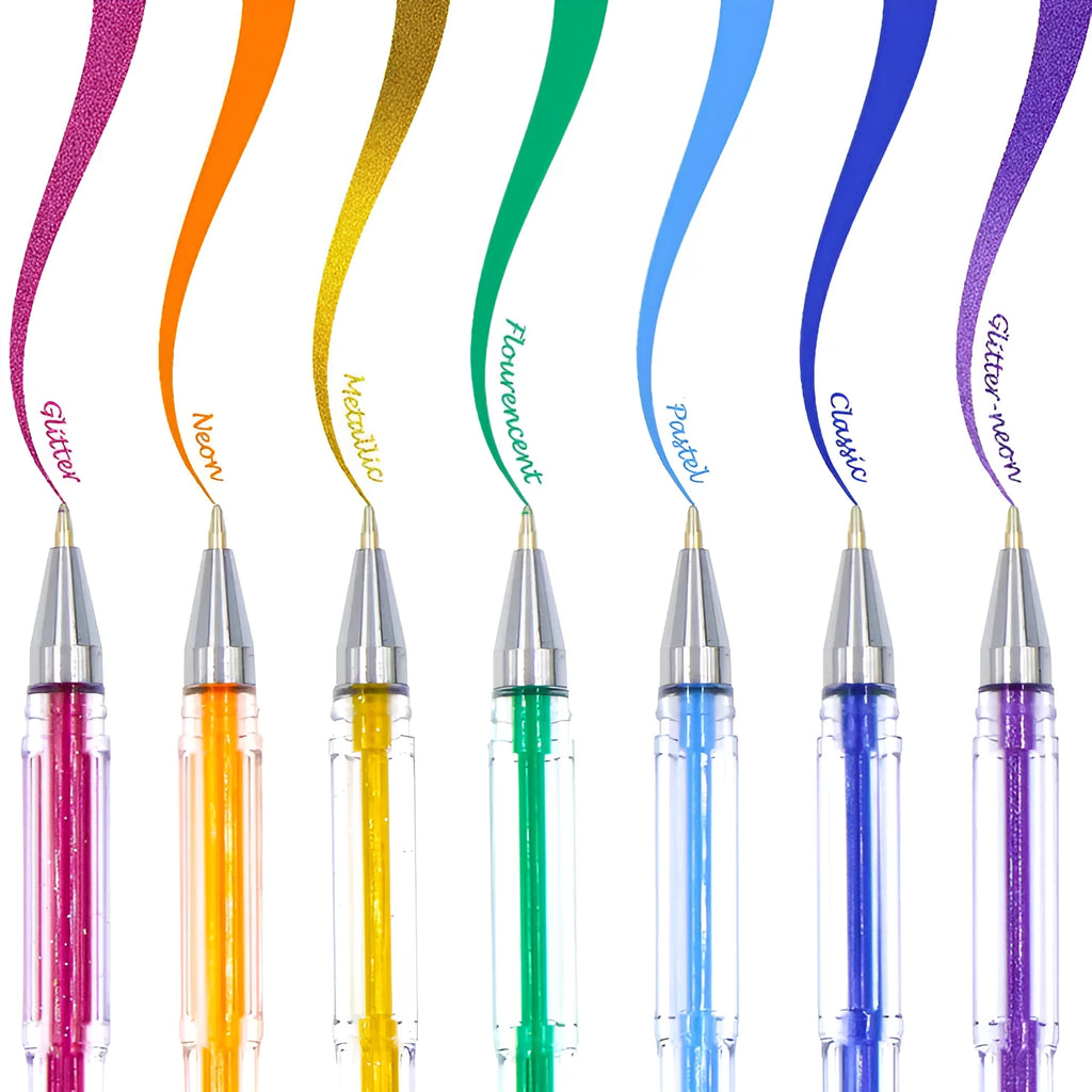 Set of 100 gel colour pens with watercolour and highlighter tips in plastic shells