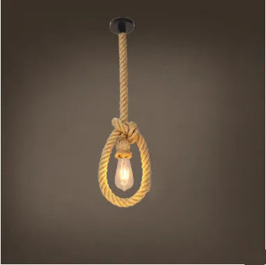 Hemp rope chandelier with grass vine body, single head, retro industrial style for bar restaurant loft