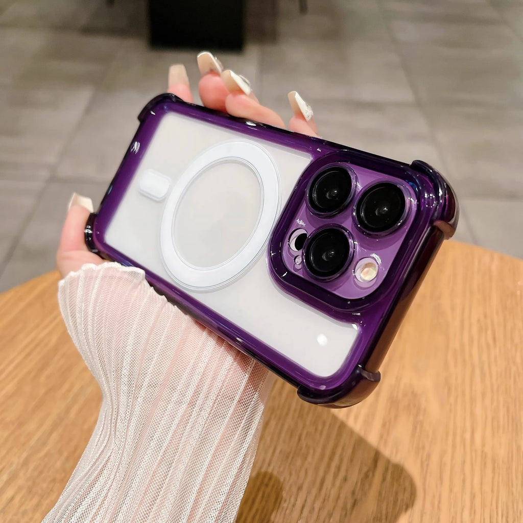 Transparent silicone airbag phone case with lens protector for iPhone 15 and 16 series