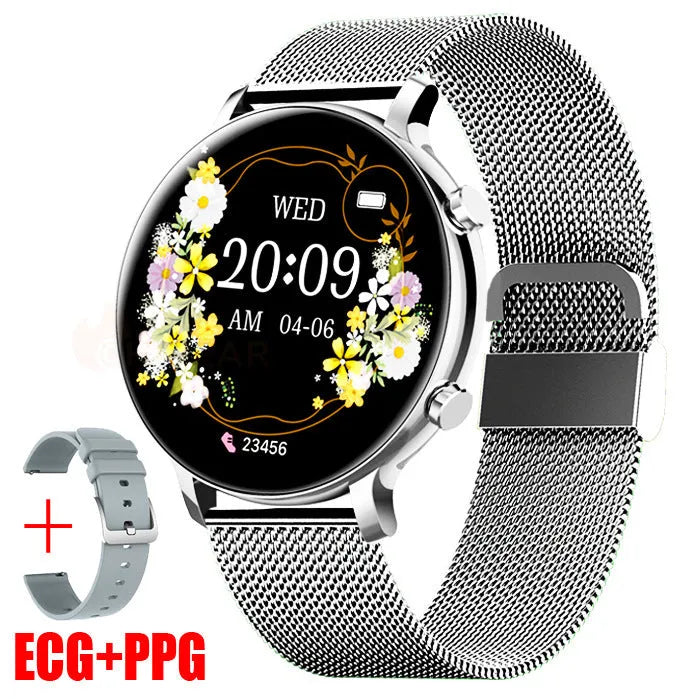 Bluetooth call smartwatch with stainless steel business strap showing health monitoring display