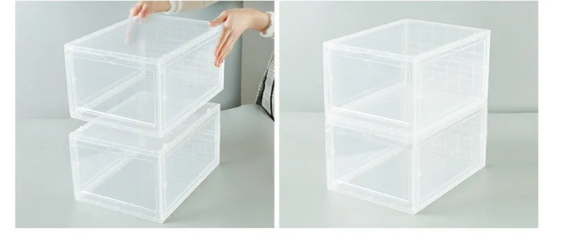 Folding PP plastic sneaker storage box, black, outer dimensions 34 x 25 x 18.2 cm, stacked shoe cabinet