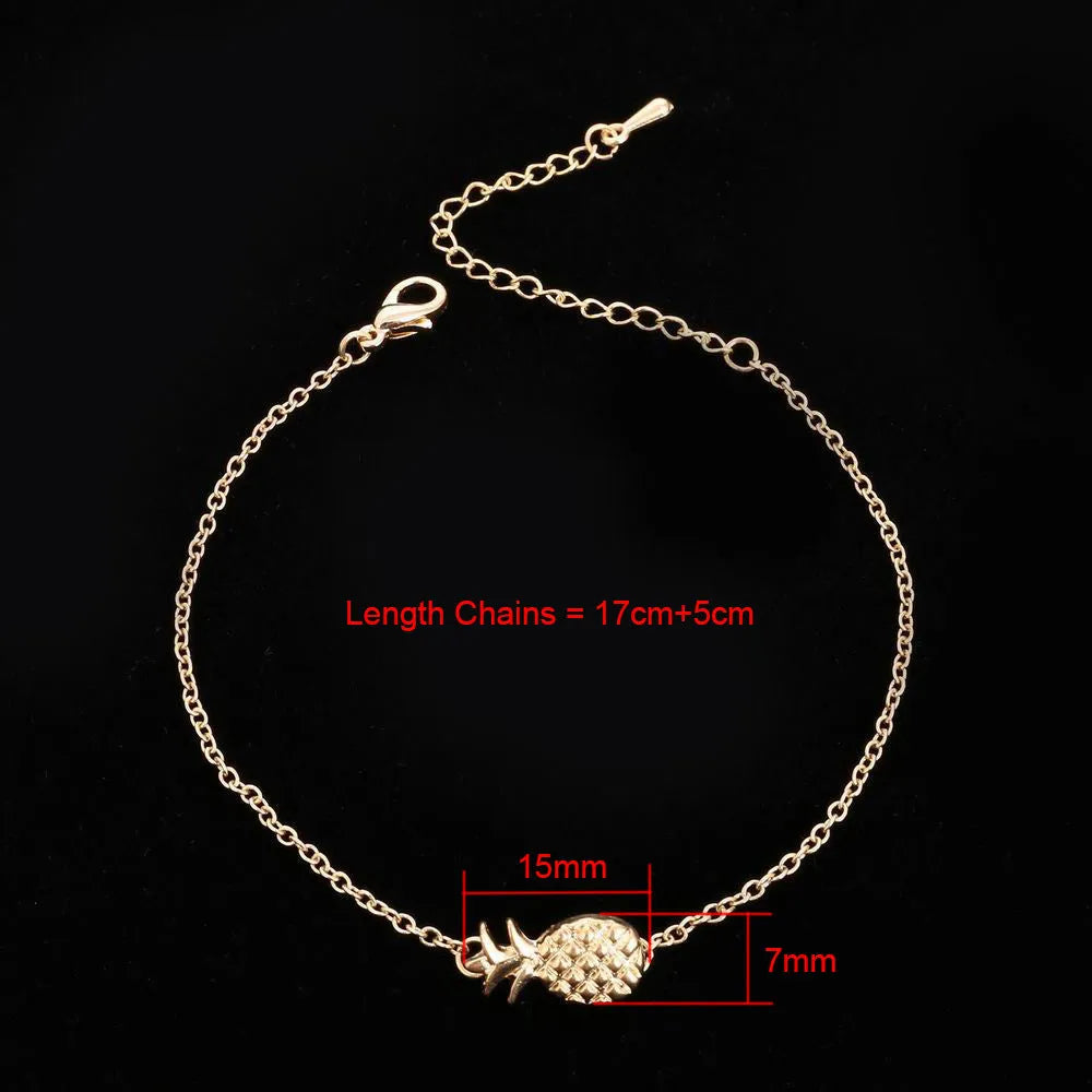 Alloy pineapple bracelet with adjustable wristband in gold or silver colour