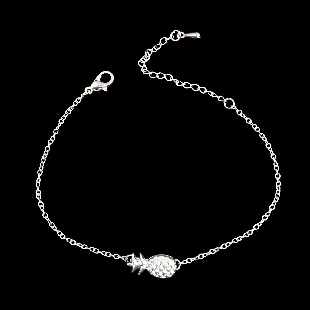 Alloy pineapple bracelet with adjustable wristband in gold or silver colour