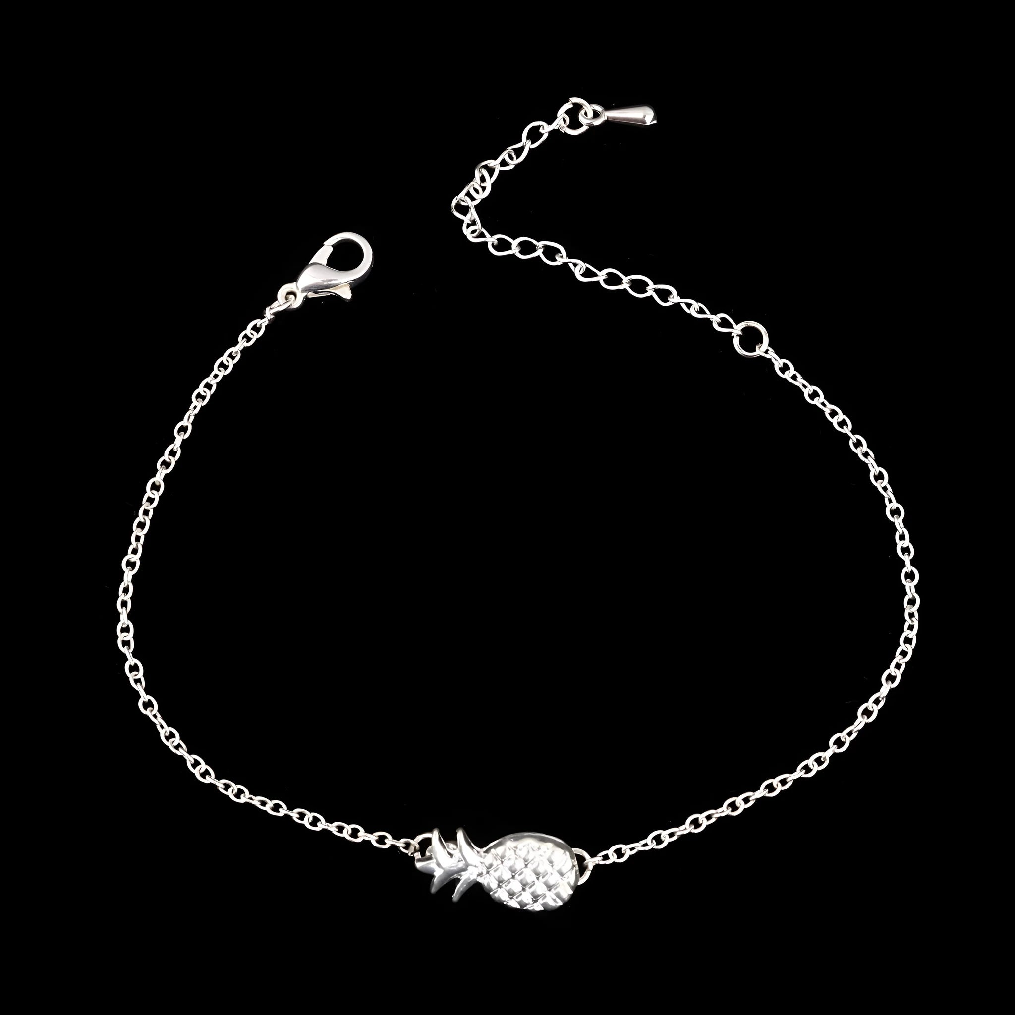 Alloy pineapple bracelet with adjustable wristband in gold or silver colour