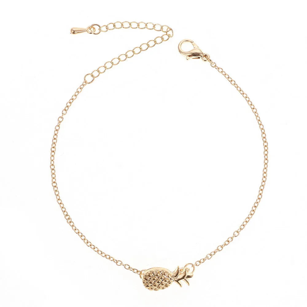 Alloy pineapple bracelet with adjustable wristband in gold or silver colour