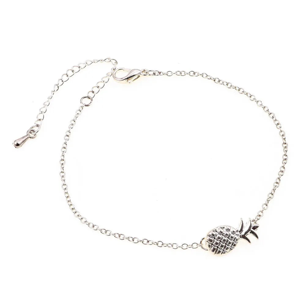 Alloy pineapple bracelet with adjustable wristband in gold or silver colour