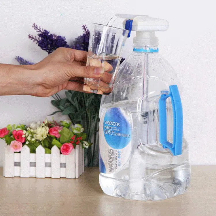 Handheld beverage pumping device with long silicone straw and manual press handle