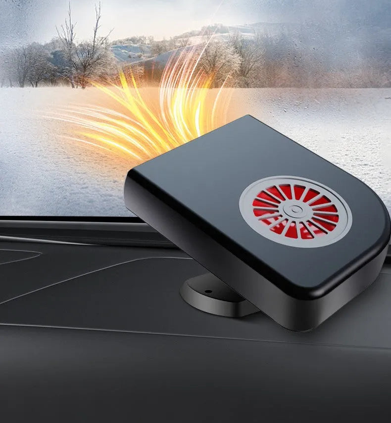 Black vehicle-mounted 12V car heater with adjustable vent for defogging and cabin heating