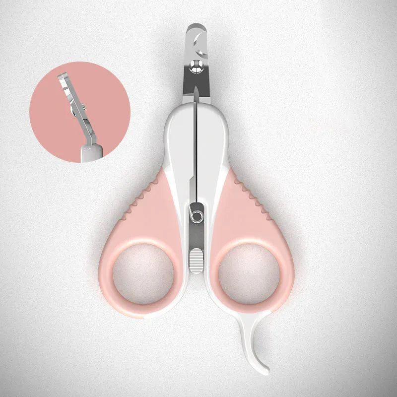 Angled blade cat nail clippers with safety lock in grey or pink for small pets