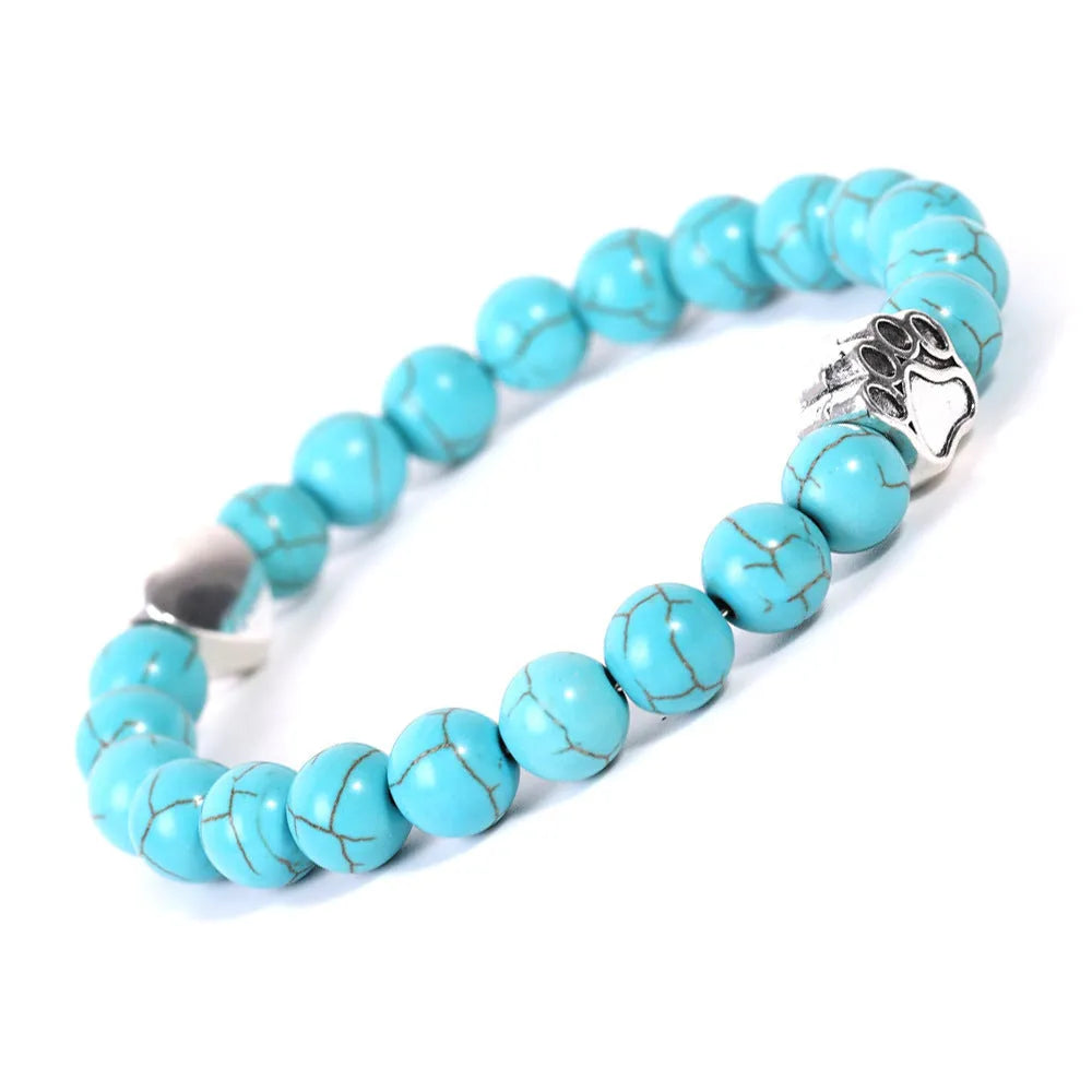 Stone bracelet with dog's paw design featuring Indian agate and tigereye beads in geometric arrangement